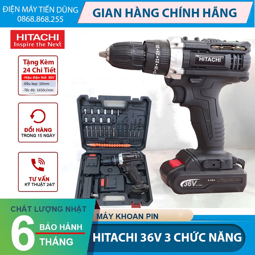 Máy khoan pin hitachi 36v - ruột đồng - 2 pin chuẩn 5 cell - máy khoan cầm tay - máy bắt vít hitachi 36