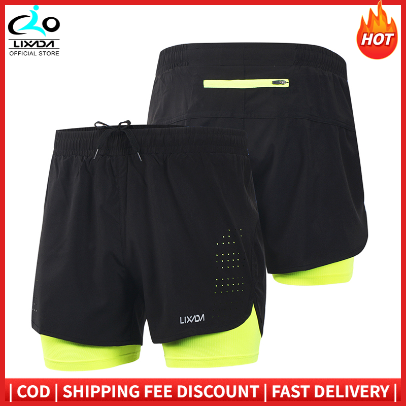 Lixada Men's 2-in-1 Running Shorts Quick Drying Breathable Active Training Exercise Jogging Cycling Shorts with Longer Liner
