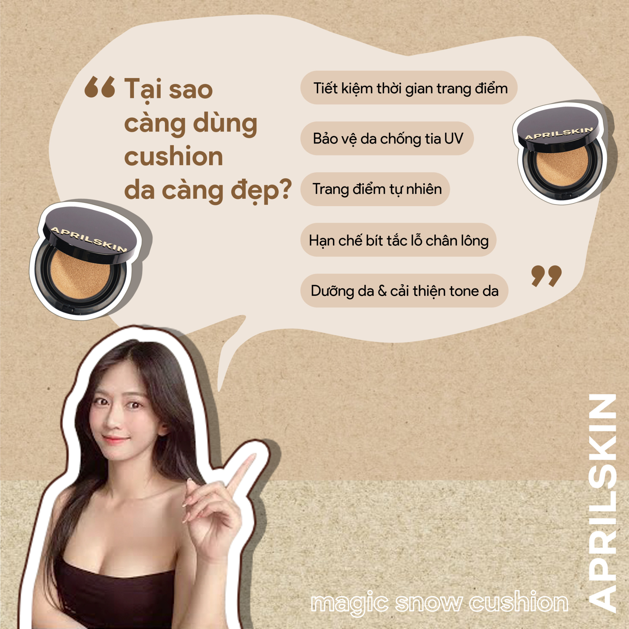 [Tặng Kèm Refill 15g] Phấn nước Aprilskin Magic Snow Cushion SPF 50+, PA +++