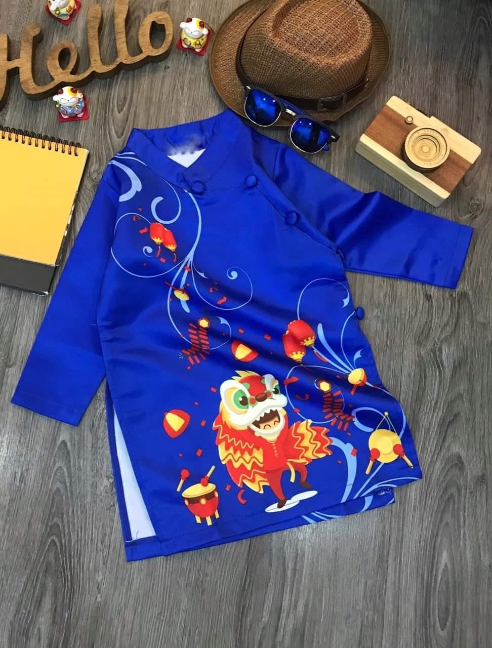 Áo dài cách tân cho bé trai bé gái Đón Xuân Dễ Thương Áo dài Tết mẫu mới hottrend hình múa lân cao cấp cho bé từ 9kg đến 35kg Shop Tân Thời Đại