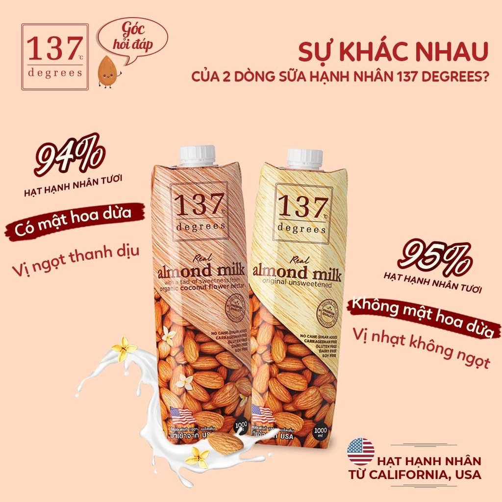 Sữa Hạt Nguyên Chất 137 Degrees - Hộp 1000ML