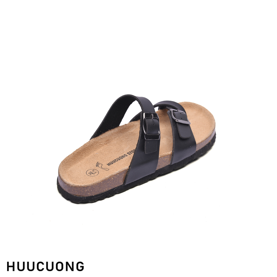 Dép nam nữ xỏ ngón đen da PU đế trấu cao cấp