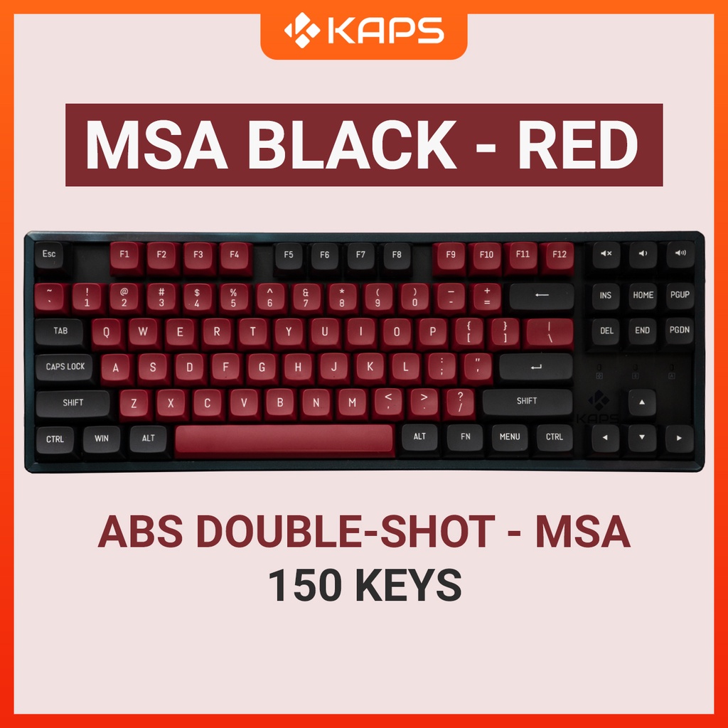 Keycap MSA Black Red nhựa ABS profile MSA in Double-shot 150 nút cho bàn phím cơ layout 108/104/98/87/84/75/68/64/61