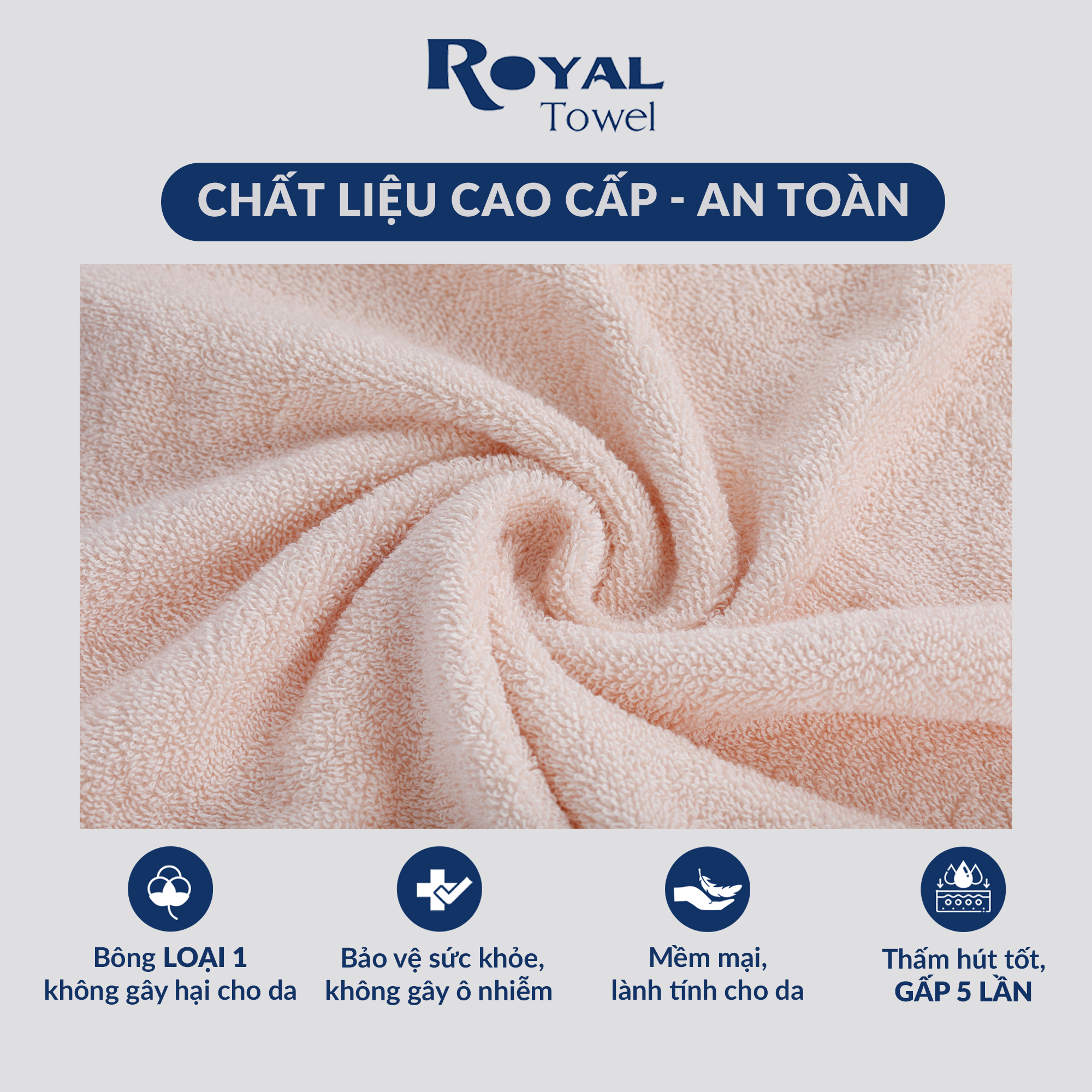 Khăn Tắm Khăn Gội Đầu Khăn Lau Mặt ROYAL TOWEL Dùng Cho Gia Đình Spa Khách Sạn 100% Cotton Thấm Hút Không Ra Màu