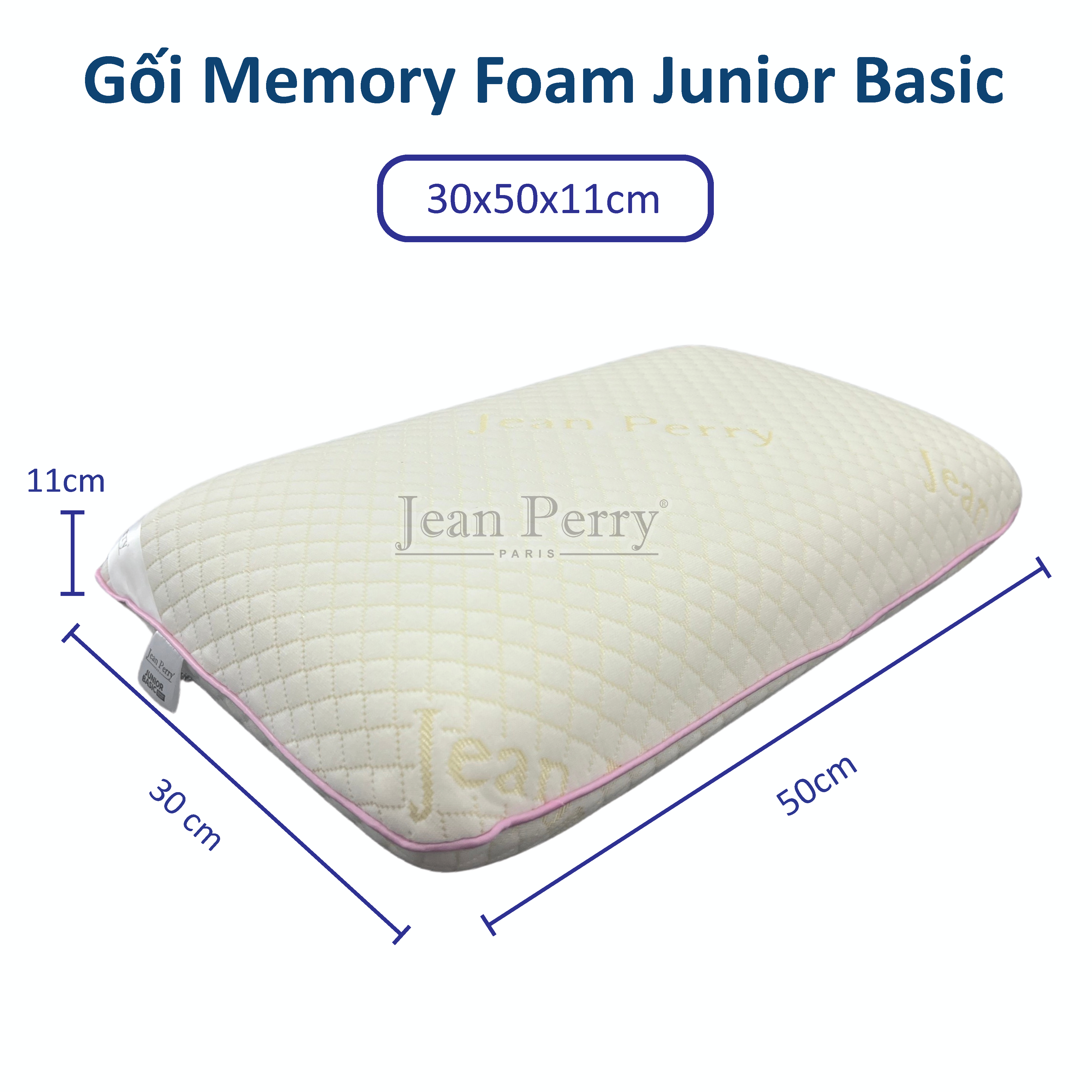 Gối nằm cho bé memory foam Jean Perry Junior Basic kích thước 30x50x11cm