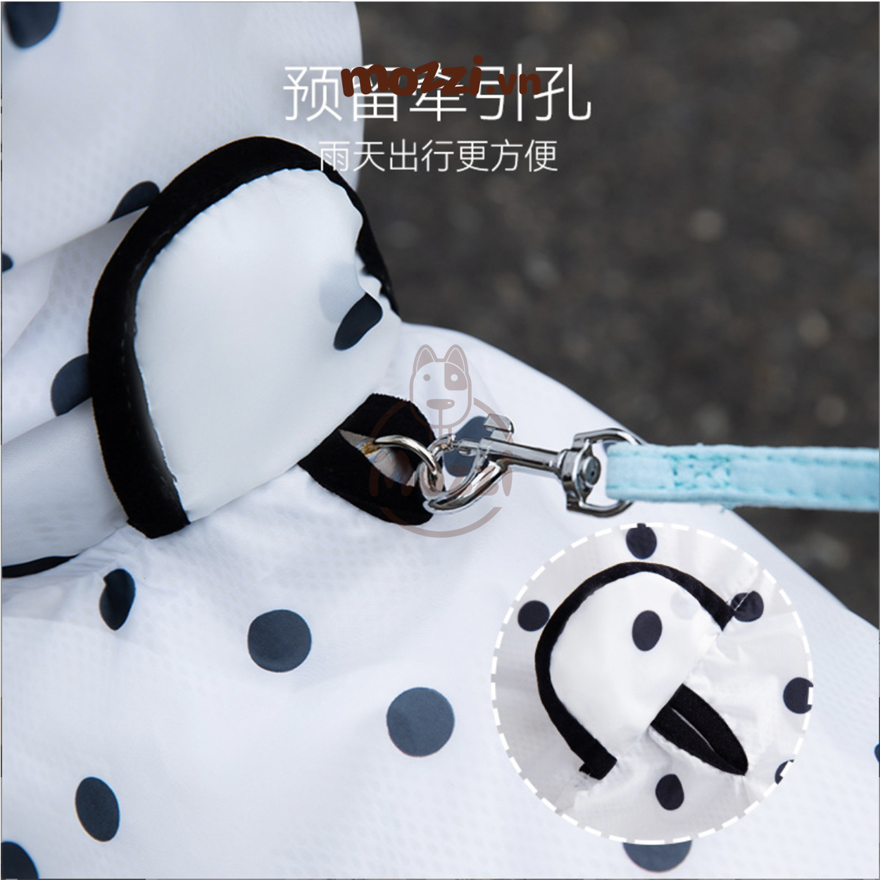 Áo mưa Panda chấm bi có dây ôm ngực cho chó mèo