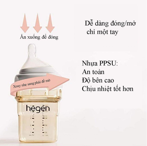 Bình sữa Hegen 60ml -150ml - 240ml - 330ml [Hàng chính hãng] hỗ trợ đổi size núm ti