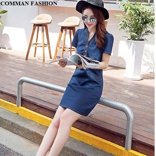[HCM]CAO CẤP Đầm Jean Suông Tay Ngắn 3193
