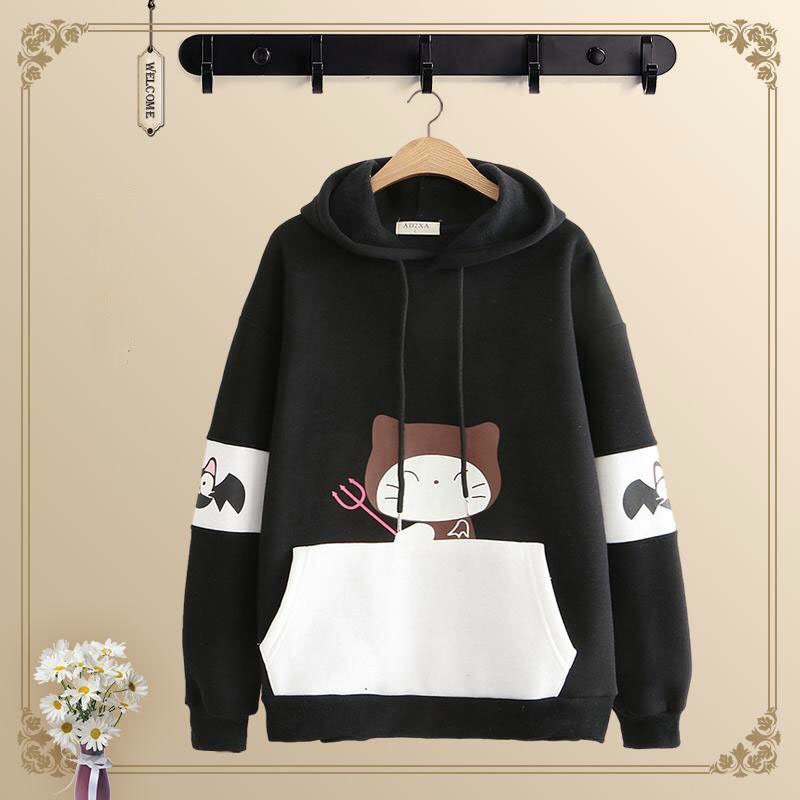 Giảm giá Áo hoodie nữ unisex chú mèo ham ăn chất thun nỉ bông dày ...