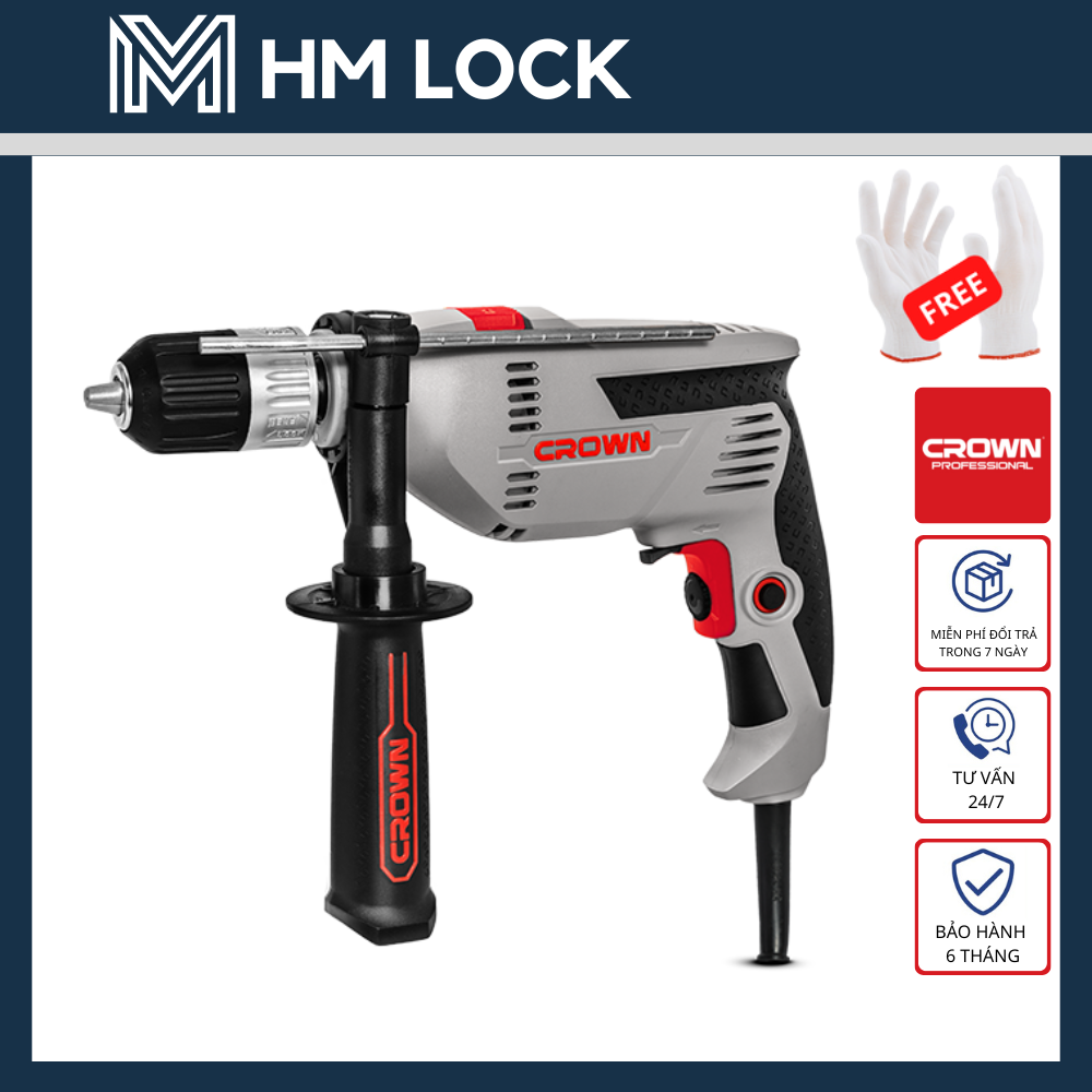 13MM MÁY KHOAN BÚA CROWN 650W - TẶNG 2 MŨI KHOAN - CHUYÊN KHOAN TƯỞNG, BÊ TÔNG, GỖ, SẮT, THÉP - CT10128 - HM LOCK
