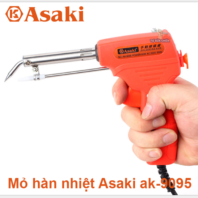 Mỏ hàn nhiệt điện tử tự động đẩy thiếc chính hãng Asaki AK-9095 60W loại xịn, làm nóng cực nhanh và an toàn. TẶNG KÈM CUỘN THIẾC VÀ NHỰA THÔNG