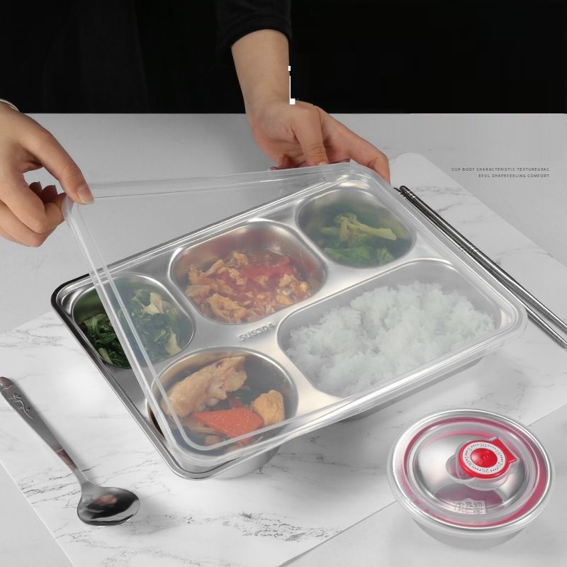 Hộp Cơm 5 Ngăn Inox Cao Cấp Có Khay Để Điện Thoại, Chén Canh Inox Có Nắp Siêu Tiên Lợi
