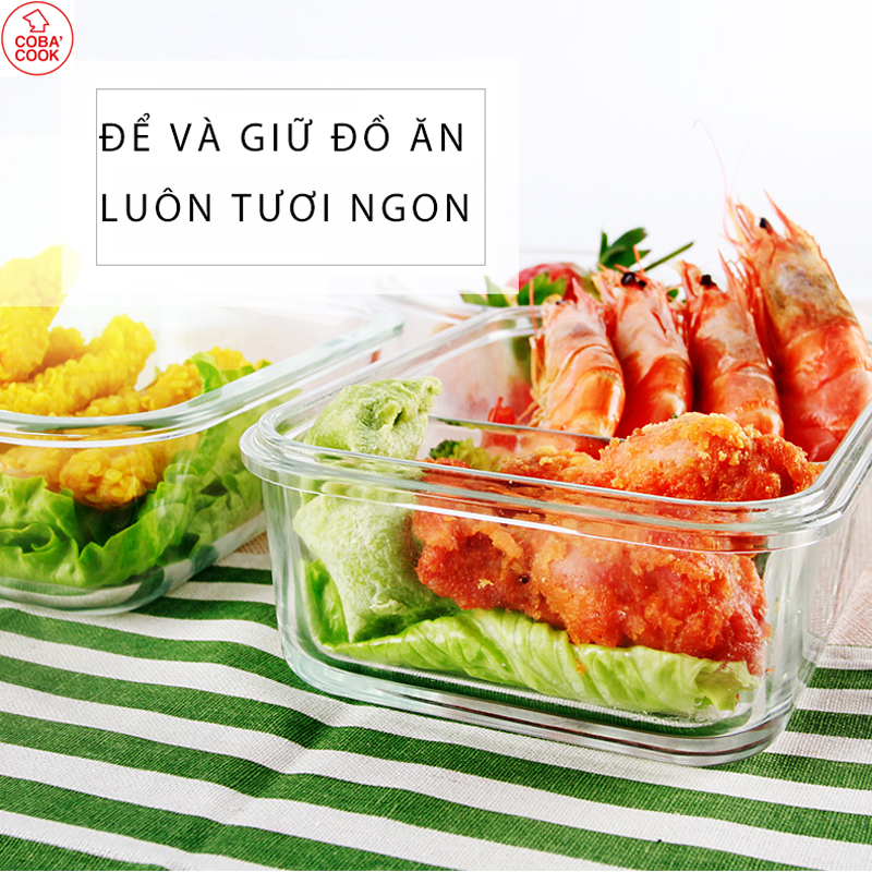 Rectangular office lunch box glass lunch box microwave oven food container