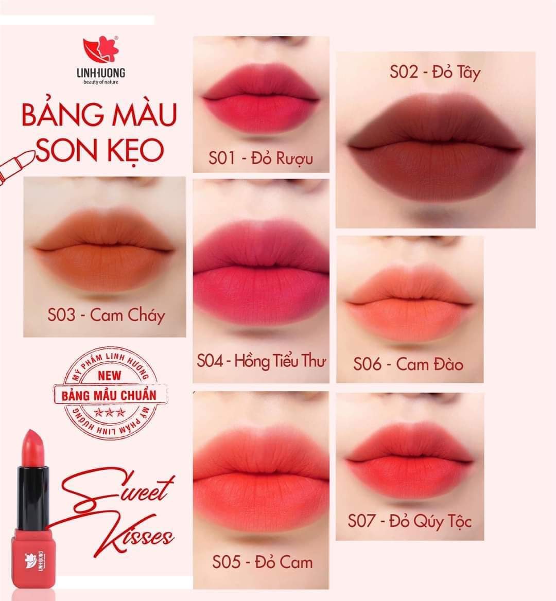 Linh Hương Sweet Kiss Son kẹo thuần chay siêu lì bền màu ăn không trôi Son thỏi lên màu lì không chì an toàn cho mẹ bầu Beauty of nature