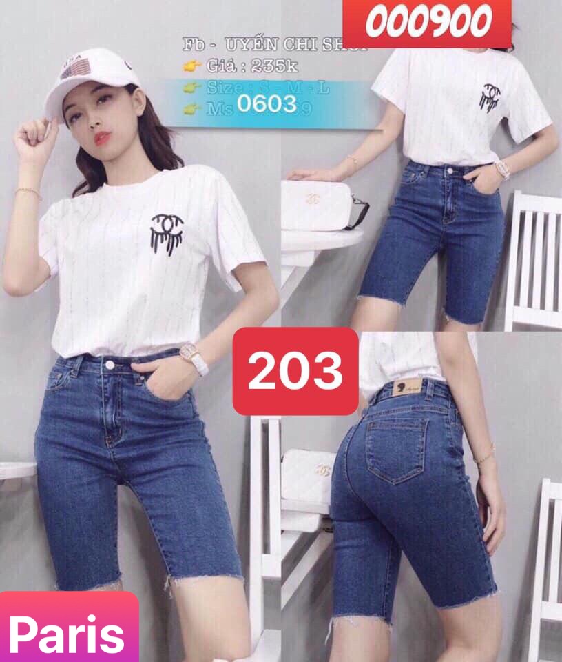 QUẦN SHORT SỌT JEAN LỬNG KIỂU NGỐ NỮ CHẤT BÒ XANH TÚI HỘP HÀN QUỐC SEOUL LƯNG CAO NÂNG MÔNG PR-203 - PARIS FASHION