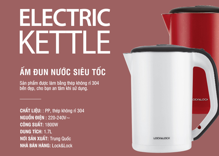Ấm đun siêu tốc Lock&Lock Electric Kettle 1.7L EJK738 (Màu trắng)