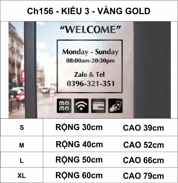 Chữ mica giờ làm việc, logo theo yêu cầu welcome trang trí cửa kính ra vào, cửa hàng,quán ăn,kinh doanh