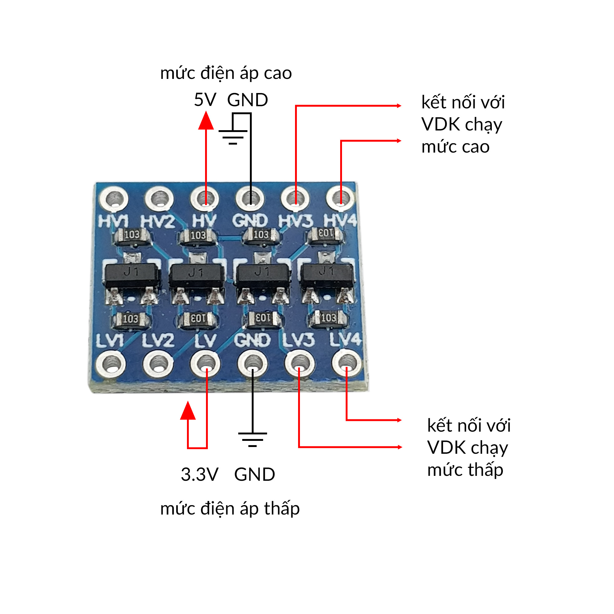Mạch chuyển mức tín hiệu 4 kênh 3.3V/5V IIC UART SPI