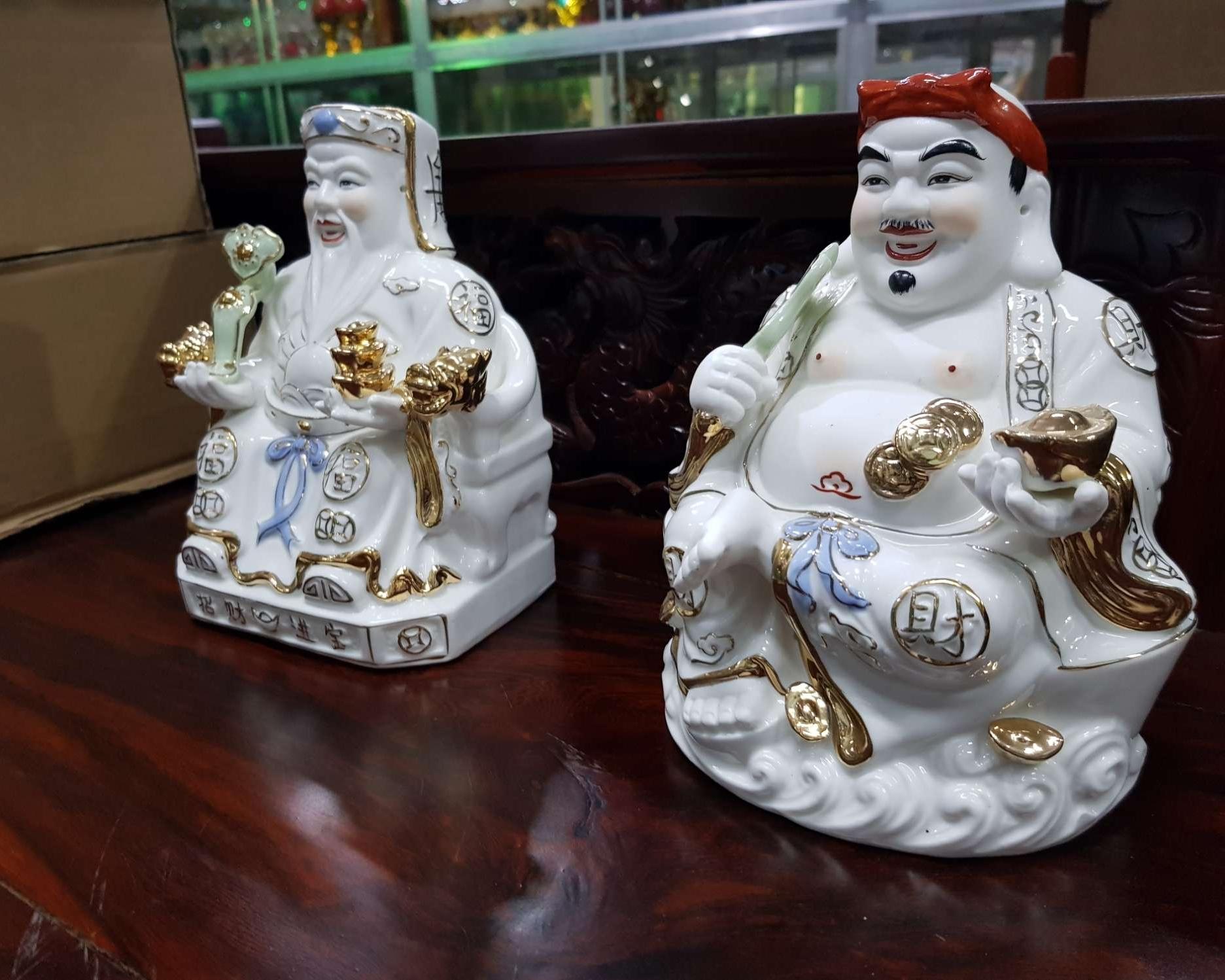 cặp thần tài ông địa sứ 7in cao 19 cm