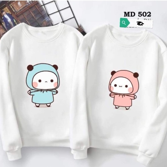 Áo nỉ đôi( 2 áo) in gấu xanh hồng