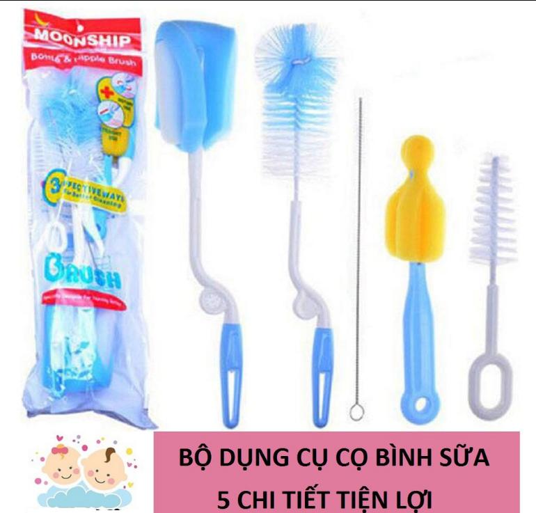 Bộ 5 chi tiết cọ bình sữa và núm ti cho bé yêu ( giao màu ngẫu nhiên )
