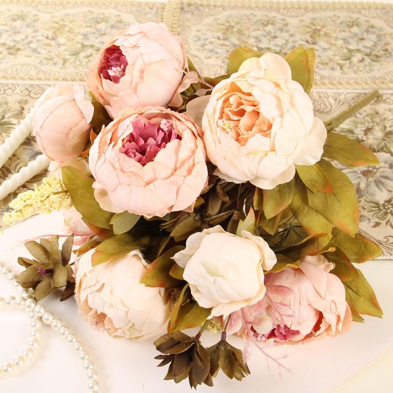 Combo bình sứ cắm hoa kèm 3 cành hoa cẩm chướng Peony Châu Âu sang trọng đẹp y mẫu - bình hoa lụa -  hoa giả cao cấp