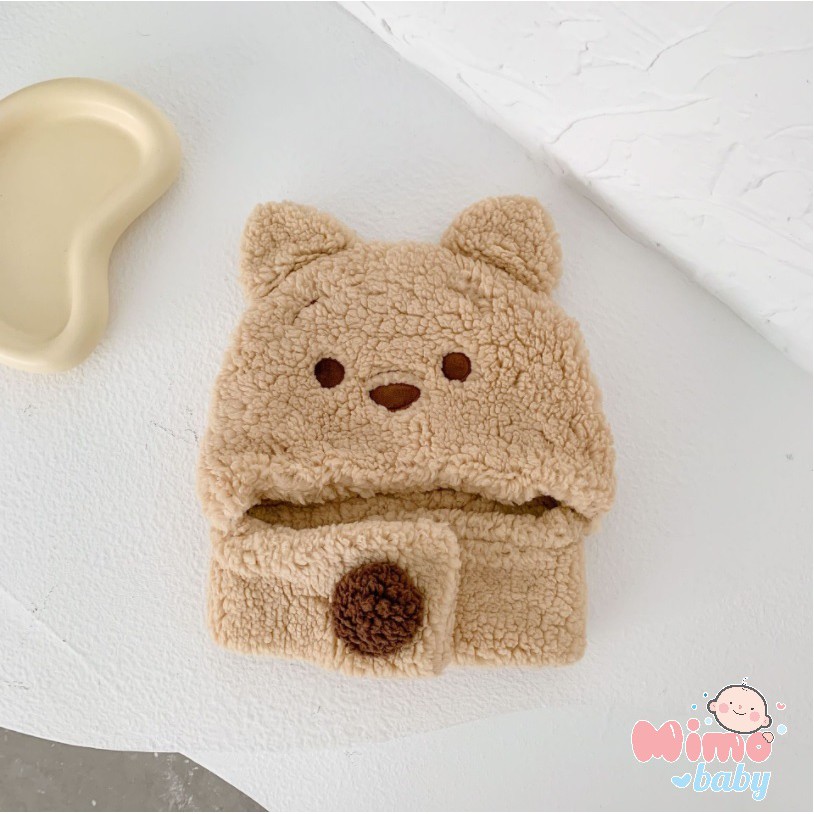 Mũ len lông cừu liền khăn dễ thương cho bé (2-8y)