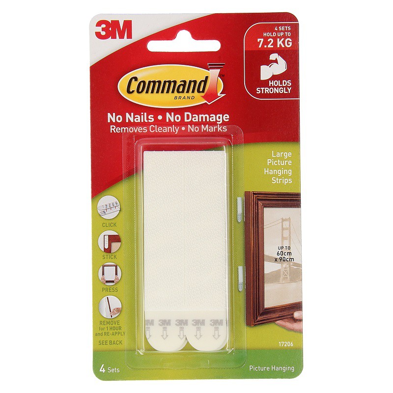 Miếng dán treo tranh trắng 7.2kg vỉ 8 miếng Command 3M 17206