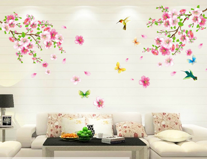 DECAL DÁN TƯỜNG ĐÔI CÀNH ĐÀO HỒNG