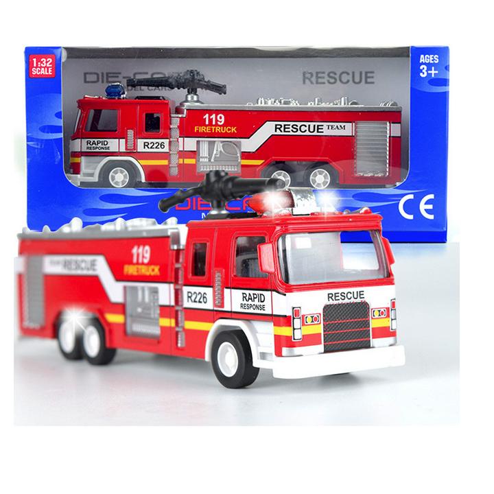 Mô hình xe ô tô cứu hỏa đồ chơi trẻ em bằng sắt có âm thanh to và đèn tỉ lệ 1:32 (1 chiếc)