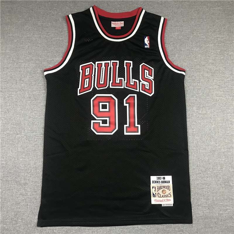 Retro 1997-98 NBA Men's Mitchell Ness Chicago Bulls 91 Dennis Rodman Jersey Black Basketball Jerseys