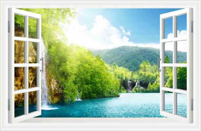 Tranh dán tường 3d cửa sổ