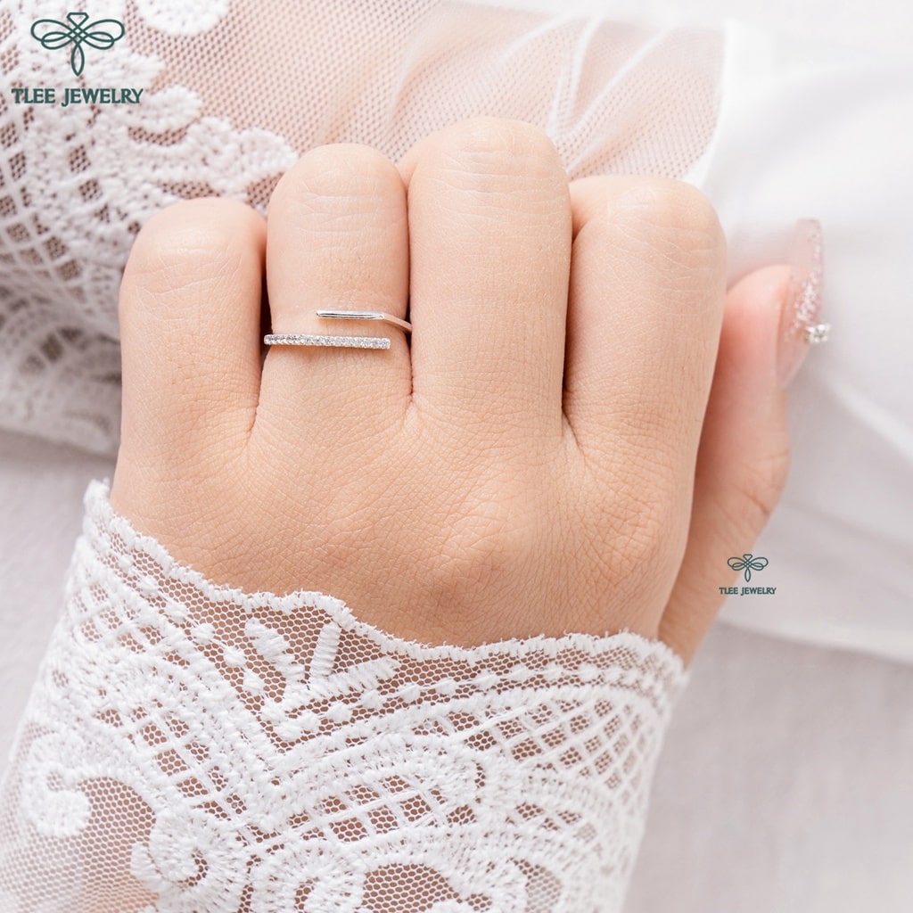Nhẫn bạc nữ TLEE khúc cây đính đá freesize cao cấp TleeJewelry A0277