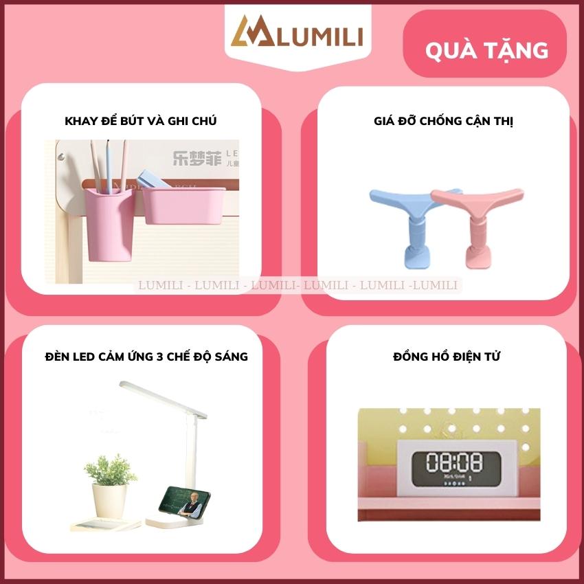 Bộ bàn học cho bé lumili S05, bàn học chống gù mặt bàn 60x1m2, bàn học sinh có tay quay,