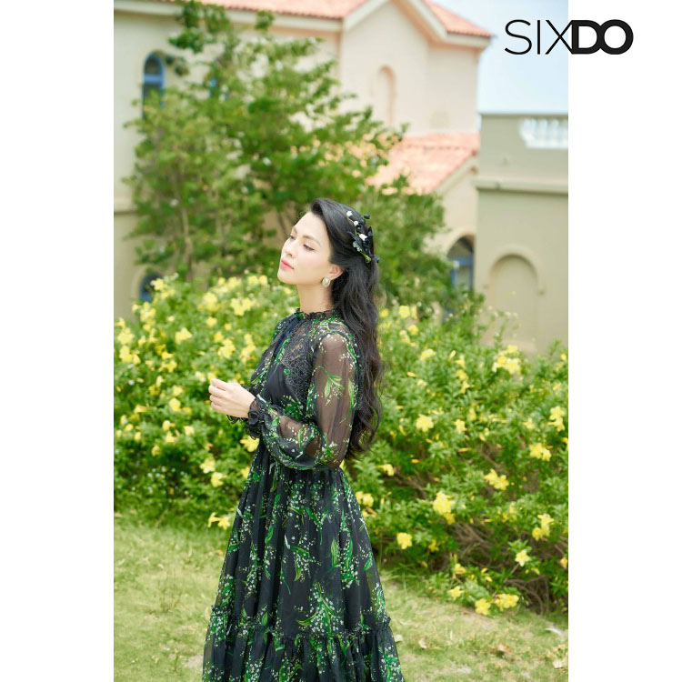 Đầm voan hoa linh lan SIXDO (Black Floral Midi Voile Dress)