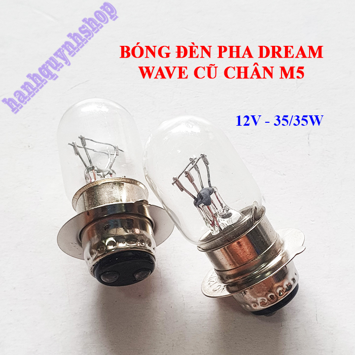 Bộ 2 bóng đèn pha xe dream, wave cũ, future, cub 12v 35/35w chân m5