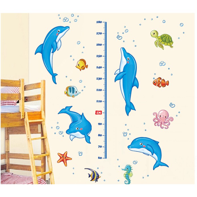 Decal dán tường đo chiều cao cá heo