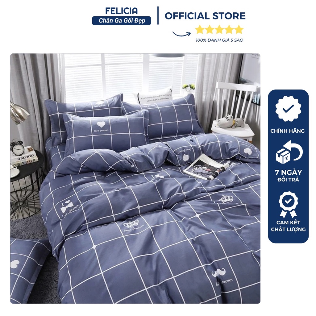 Bộ ga gối felicia 3 món mẫu kẻ râu ghi m2/m6/m8/2m2, drap bo chun + 2 vỏ gối poly cotton