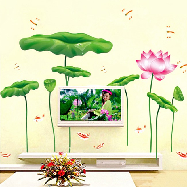 [HCM]DECAL DÁN TƯỜNG HOA SEN HỒNG 12