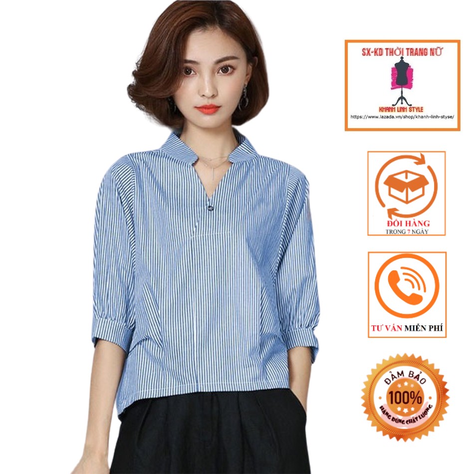 [4.4 Hoàn tiền 15%][HCM]ÁO SỌC CỔ TRỤ PHỐI NÚT CÁCH ĐIỆU - AO008
