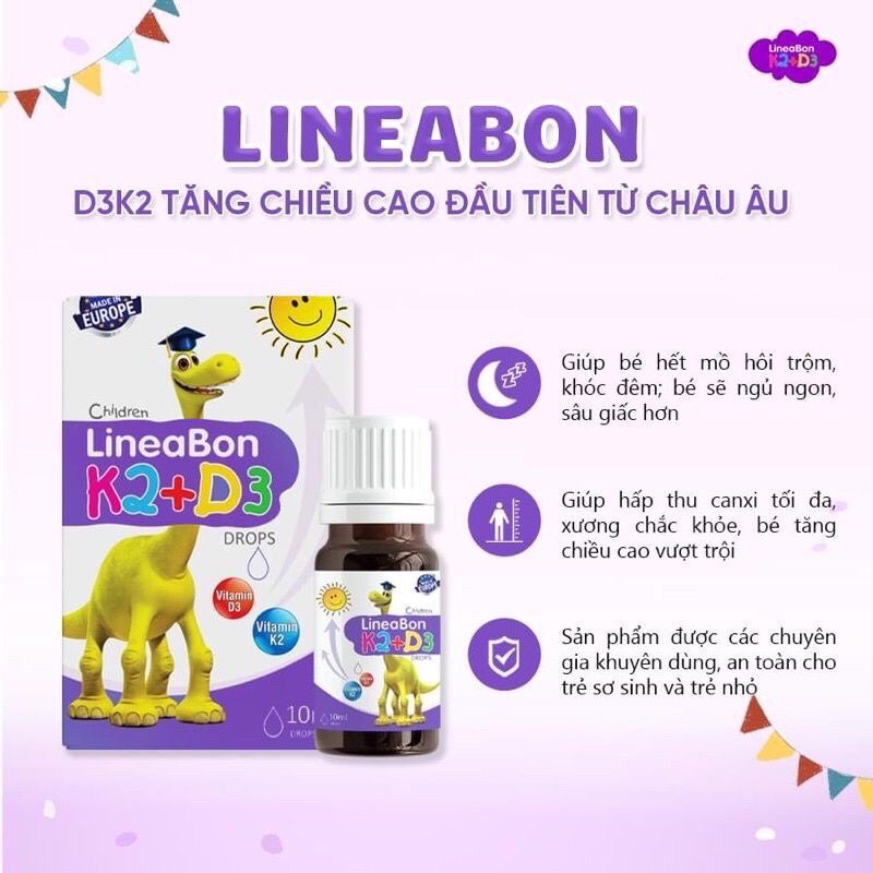 Vitamin tăng chiều cao Lineabon D3K2 (lọ 10ml)[Kèm Quà Tặng]