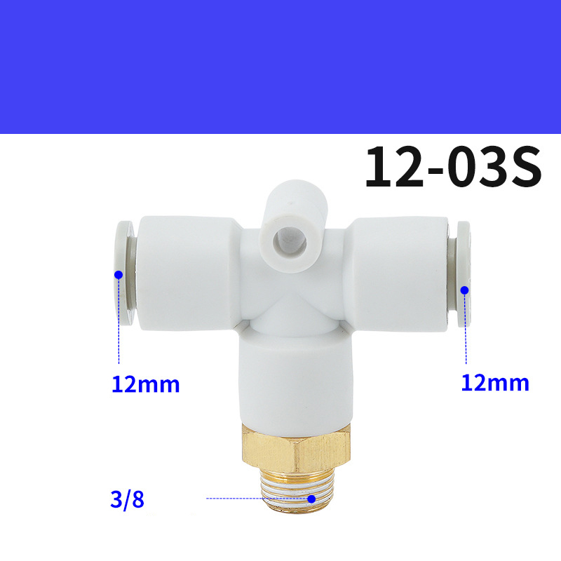 Tê nối nhanh, tê ren ngoài nối nhanh cắm ống stnc ống 4 6 8 10 12 16 - màu trắng
