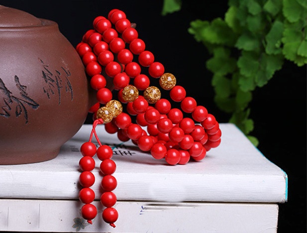 [HCM]Chuỗi Vòng Chuỗi Hạt Đeo Tay Chu Sa Ngọc Bích Vàng 108 Hạt