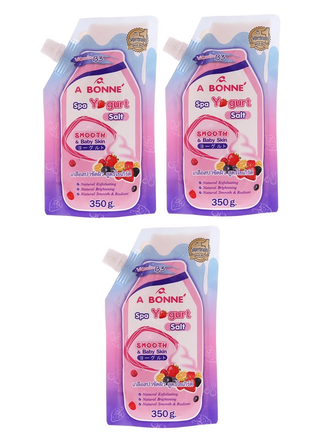 Bộ 3 Muối tắm sữa bò tẩy tế bào chết A Bonne Spa Thái Lan - Yogurt (350 gr X3)