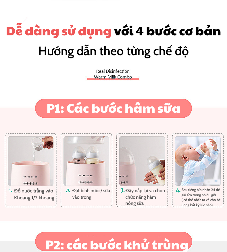 Máy hâm sữa tiệt trùng điện tử 2 bình siêu tốc đa chức năng, hấp được thức ăn, ủ sữa chua - Mideer Home