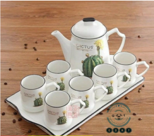 Bộ bình 6 cốc kèm khay sứ xương cao cấp