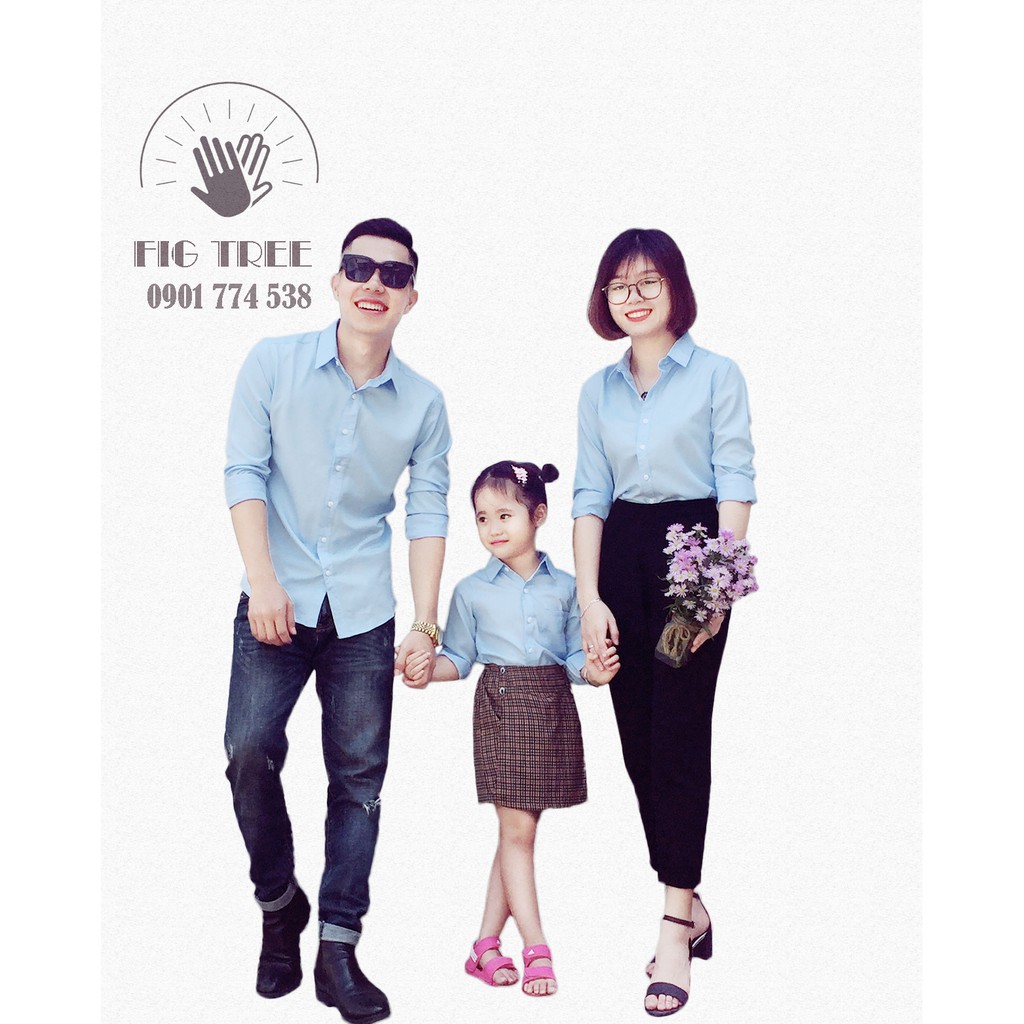 Áo gia đình FIG TREE màu xanh biển nhạt ( hàng đủ size, kèm cận cảnh)