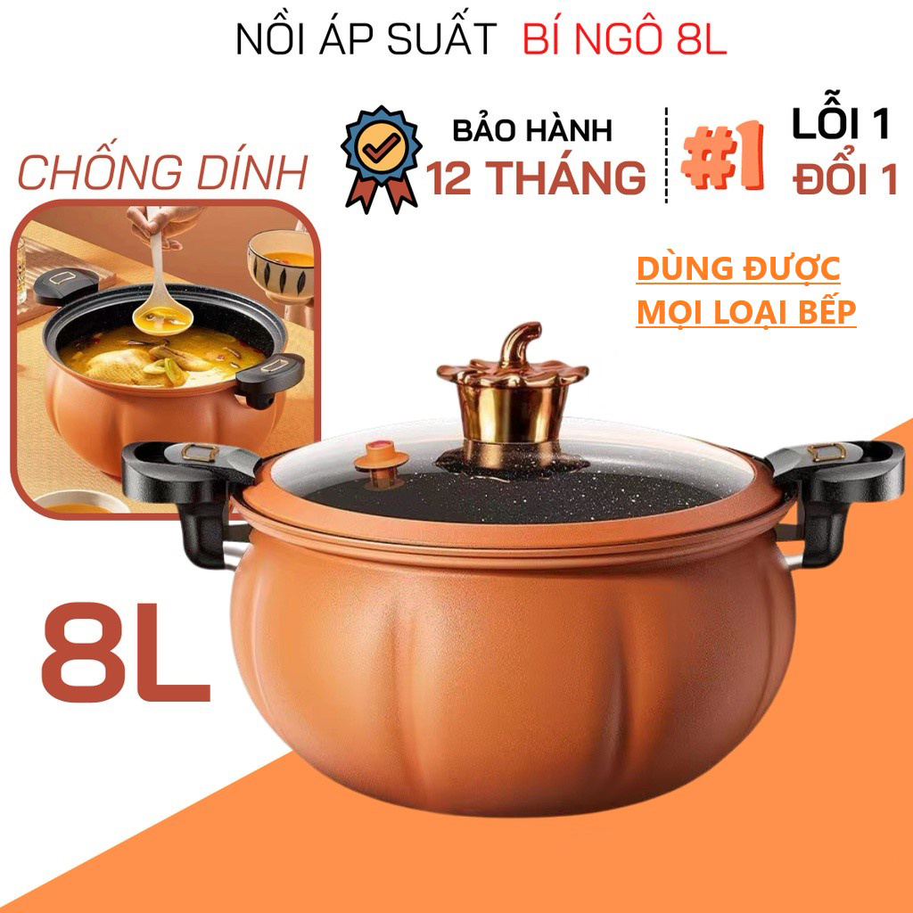 Nồi áp suất bí Ngô 8L, Nồi áp suất đa năng, nồi áp suất điện, nồi áp suất gia đình nấu bếp từ, bếp ga, các loại bếp, nồi hầm 4in1 cao cấp, Hầm Gà - Nồi điện - Nồi Hầm - Nồi Hấp,Nấu Lẩu, Nấu Cơm