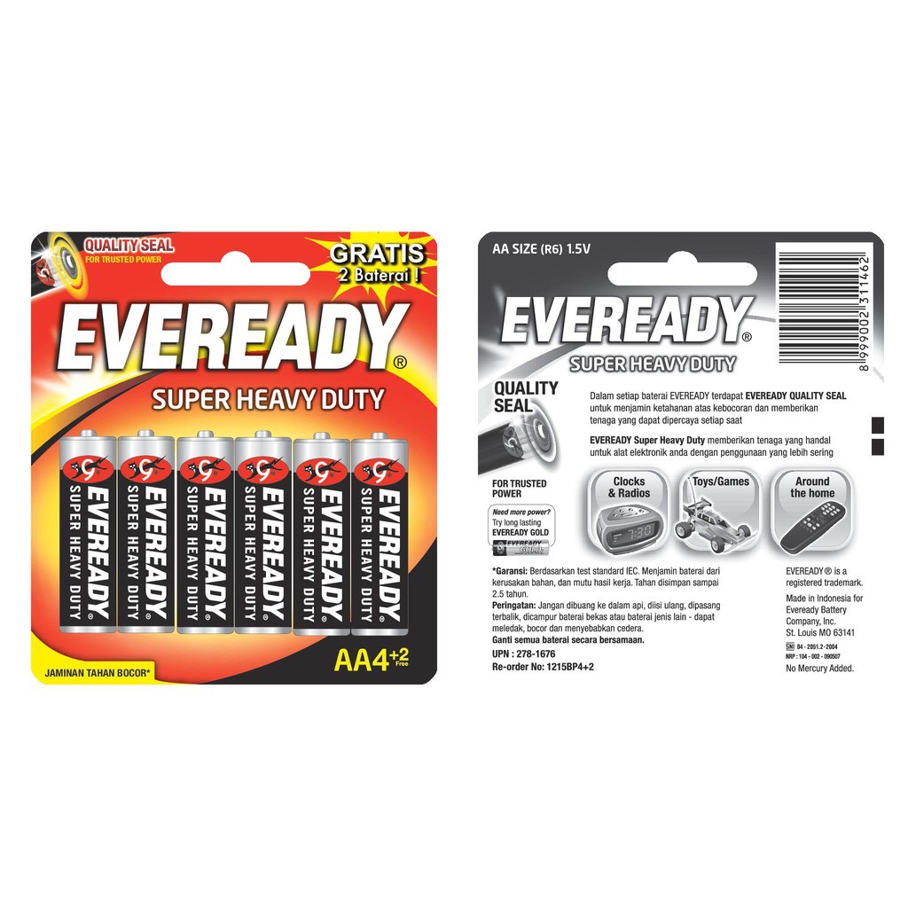Combo vỉ 6 viên pin Eveready 2A-3A