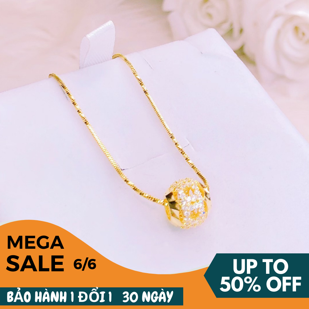Dây chuyền nữ vàng, dây chuyền vàng non 24k cao cấp mặt bi châu kim tiền đính đá sắc sảo thiết kế sang trọng quý phái Trang sức GADO DM043 - đeo đi đám cưới vô cùng quý phái